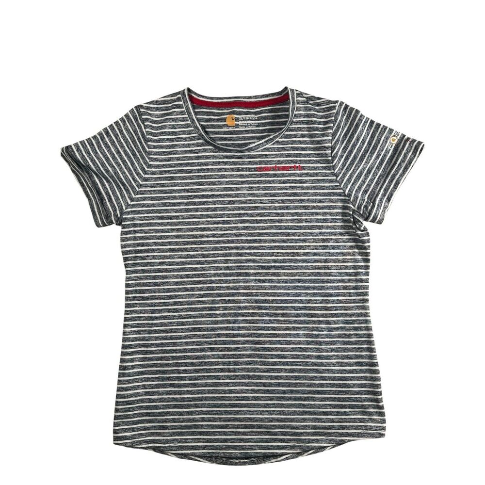 Carhartt Force Kids XL Striped Performance T Shirt Blue White Short Sleeve